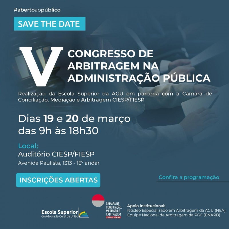 V Congresso de Arbitragem na Administrao Pblica -  Camara de Conciliacao, Mediacao e Arbitragem Ciesp/fiesp