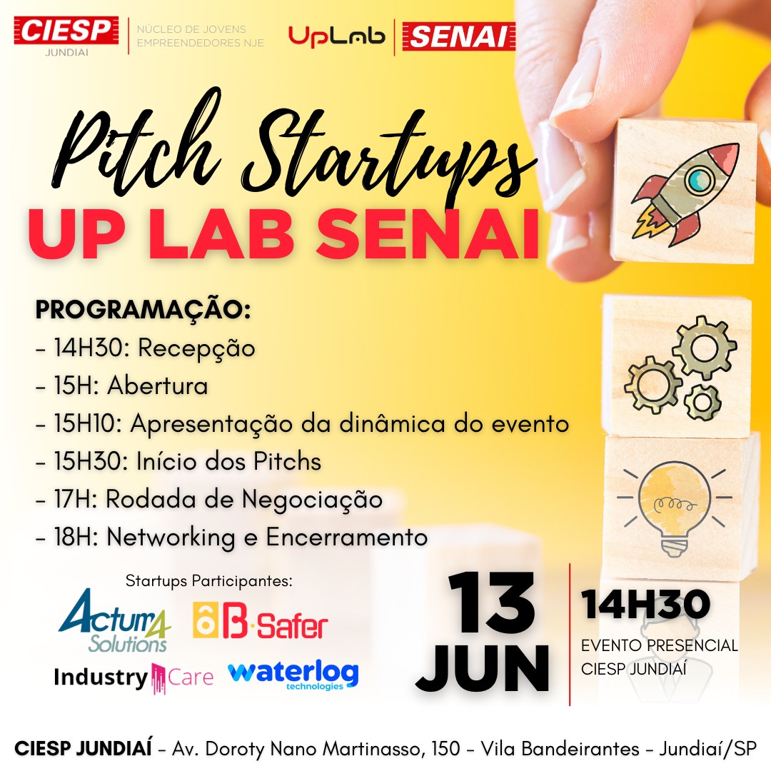 Pitch com Startups UpLab SENAI - Ncleo de Jovens Empreendedores - CIESP Jundia